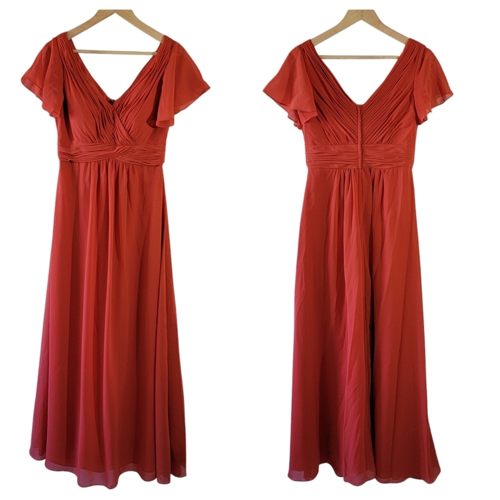 Christina Wu Collection Persimmon Flutter Sleeve Bridesmaid Dress Sz 8 Wedding